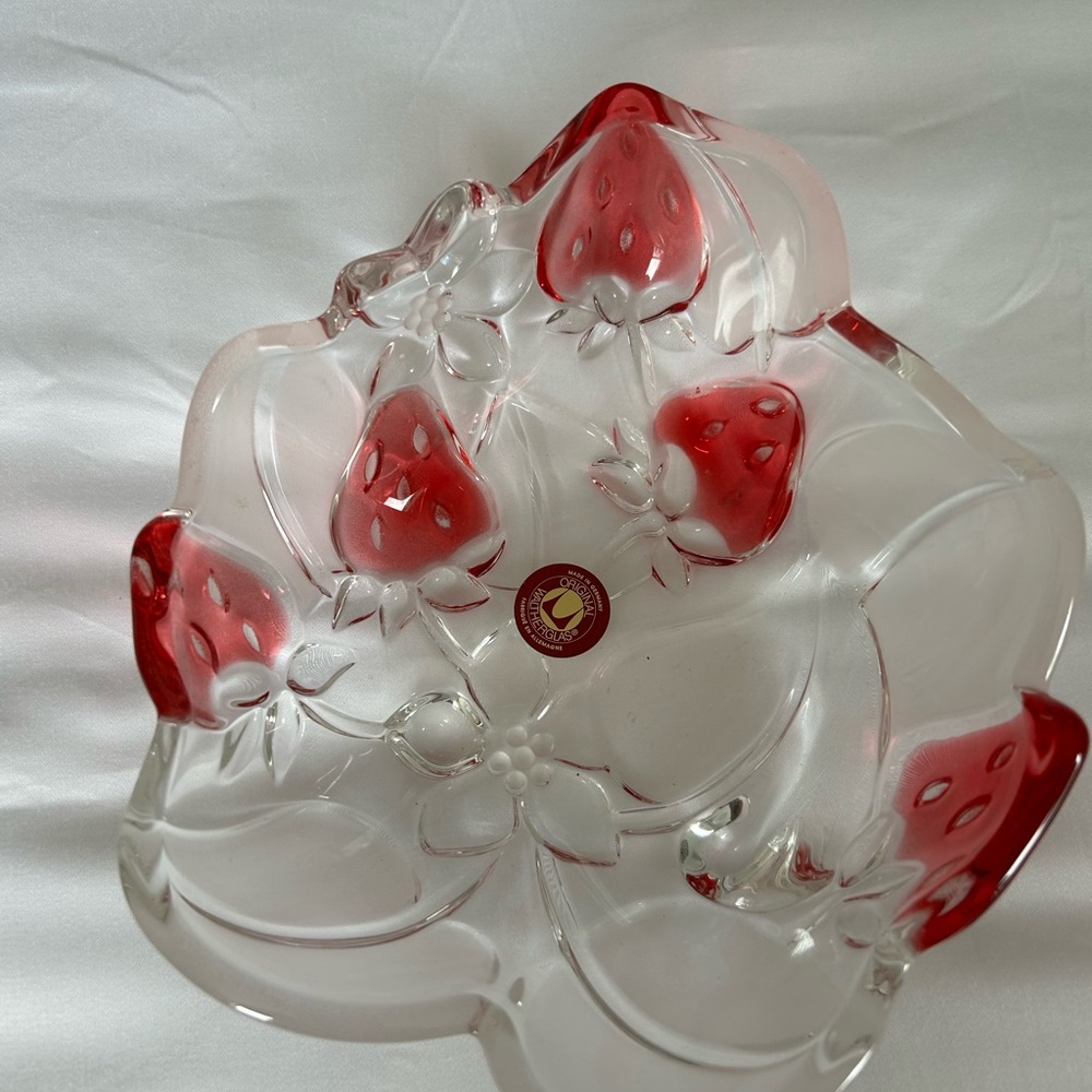 Crystal Strawberry Motif Glass Bowl - Red Accents